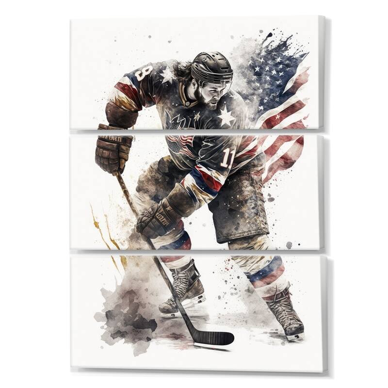 Designart "Usa Hockey Player In Action II" Sport Hockey Canvas Art